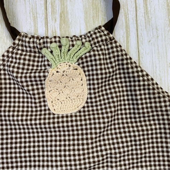 Janie & Jack Brown and White Plaid Pineapple Crochet One Piece Swimsuit - Picture 3 of 6